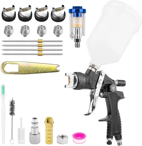 Vista 7 de Kits de pistola pulverizadora HVLP con alimentación por gravedad, pistola de pintura de aire con boquillas de 1.4/1.7/2.0/2.5 mm, pistola de pintura