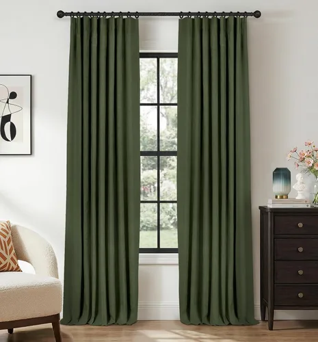 Vista 11 de INOVADAY Cortinas 100% opacas para dormitorio, cortinas opacas de color rosa bebé de 90 pulgadas de largo, cortinas opacas de lino con anillos
