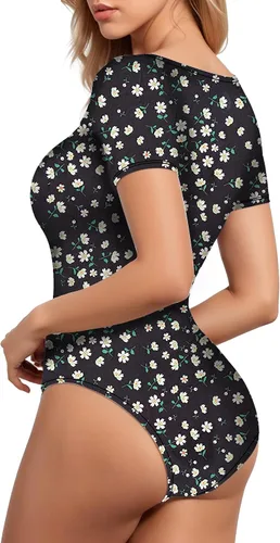 Vista 107 de MANGOPOP - Body de manga corta con cuello cuadrado para mujer