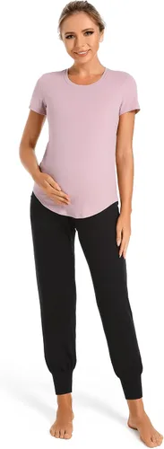 Vista 5 de V VOCNI Pantalones de maternidad para mujer, ropa deportiva de maternidad, pantalones deportivos elásticos sobre el vientre, pantalones de embarazo