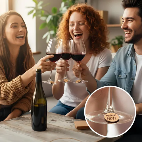 Vista 6 de Juvale Dijes de copa de vino, corcho circular de 1 pulgada, paquete de 12 unidades, dijes de vino para copas de tallo y decoración divertida