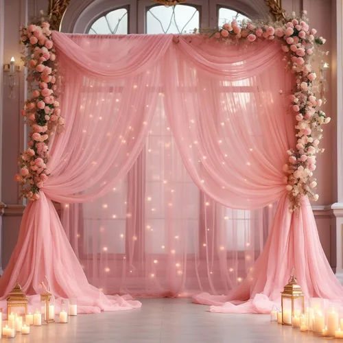 Vista 27 de Cortina de telón de fondo de tul negro de 10 x 10 pies con cadena de luces para fiestas, cortinas de fondo de fotos transparentes para bodas