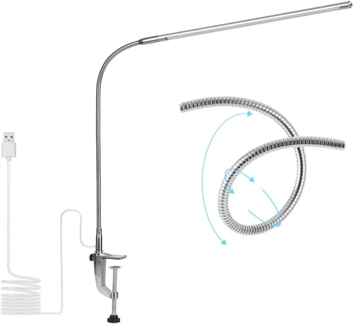 Vista 7 de Lámpara de escritorio con abrazadera, 3 modos, 10 brillo, rotación de 360°, luz de lectura para cuidado de los ojos, cuello de cisne flexible de 8 W