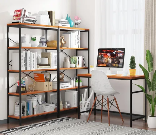 Vista 2 de Himimi Estantería Industrial de 5 Niveles, Librero Estante de Escalera de 58" de Alto, Estantes de Almacenamiento Unidad de Estantería, Muebles