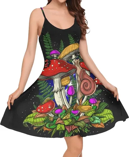 Vista 4 de Dremagia - Vestido de verano con tirantes delgados para mujer, vestido acampanado y sin mangas para fiestas en la playa
