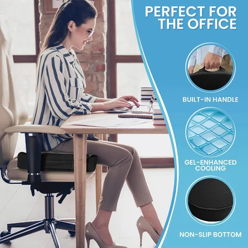 Vista 4 de Philosophy Gym Cojín de asiento de espuma viscoelástica, almohadilla de gel mejorada para silla de oficina, cómoda almohada ergonómica para silla