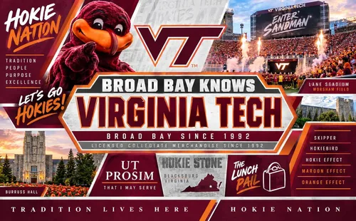 Vista 6 de Broad Bay Mochila Virginia Tech Logotipo oficial de VT Hokies, sección acolchada para computadora portátil, tela de nailon 600D de primera calidad