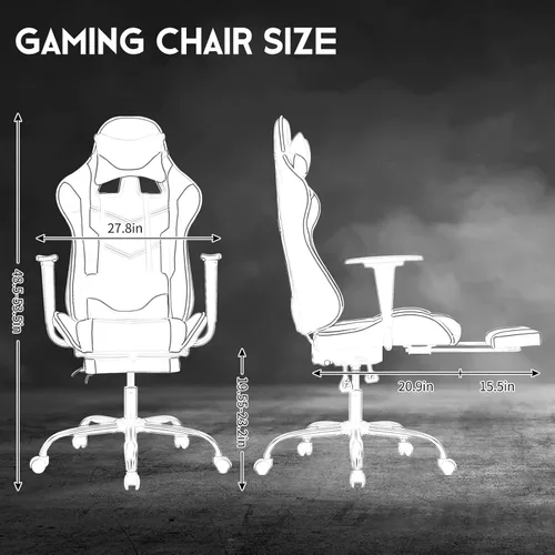 Vista 2 de BLKMTY Silla para videojuegos, silla reclinable para computadora con reposapiés y soporte lumbar, sillas de juego de altura ajustable con asiento