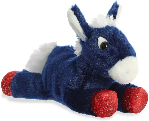 Vista 3 de Aurora® Adorable Mini Flopsie™ Animal de peluche de burro valiente, facilidad juguetona, compañeros atemporales, color azul, 8 pulgadas
