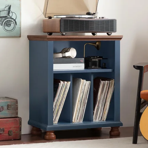 Vista 11 de Joaxswe - Soporte para tocadiscos de 24 pulgadas de ancho con almacenamiento de discos de vinilo, color negro Mid-Century Record Player Table Up