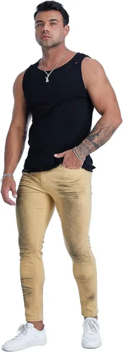 Vista 7 de Jeans rasgados para hombre, ajustados y elásticos para hombre, pantalones de mezclilla de pierna cónica