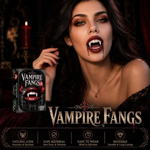 Vista 2 de Colmillos de dientes de vampiro, colmillos de vampiro realistas Blanco cálido clásico
