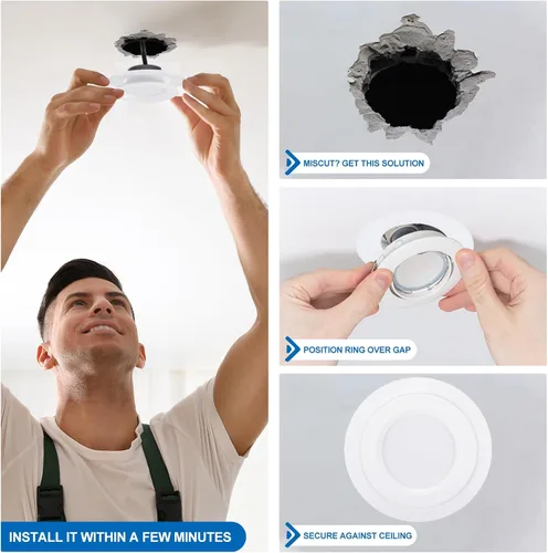 Vista 5 de PATIKIL Anillos Goof para iluminación de lata empotrada de 4 pulgadas, 3 piezas de cubierta de anillos de metal con moldura de goof, diámetro