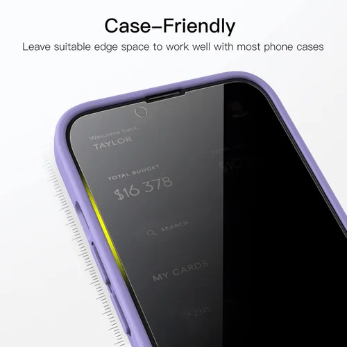 Vista 7 de JETech Protector de pantalla de privacidad para iPhone 14 Plus, paquete de 2 Vidrio templado de cobertura completa, protección de borde a borde
