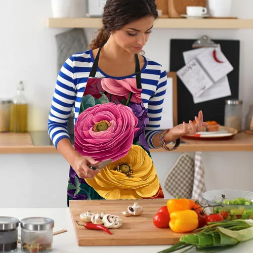 Vista 2 de Delantal de cocina para el hogar, cocina, horneado, jardinería, para mujeres y hombres, con 2 bolsillos, impermeable, 32 x 28 pulgadas