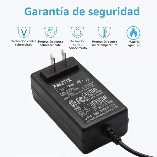 Vista 3 de PAUTIX - Adaptador de fuente de alimentación de 24V CC 24V 2A 48W Transformador de controlador LED de bajo voltaje con enchufe US de 5.5 x 2.1mm