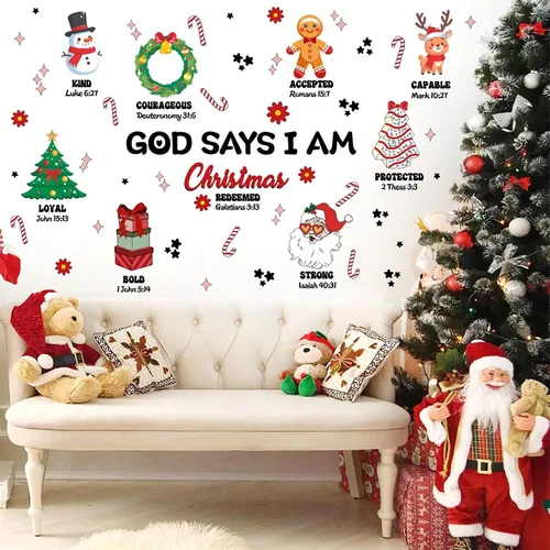 Vista 9 de Calcomanías de pared de Navidad, citas de Navidad, calcomanías de pared para decoración de interiores inspiradoras para niños, calcomanías de pared