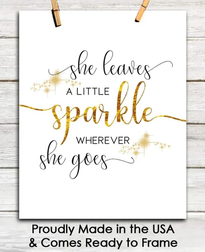 Vista 6 de Arte de pared motivacional para decoración de oficina para hombres y mujeres: "She Leaves a Little Sparkle Wherever She Goes" - Decoración de pared