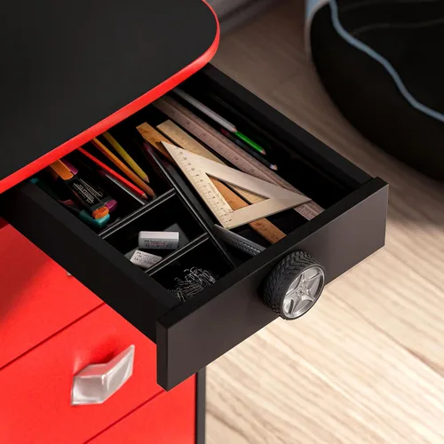 Vista 6 de Cilek GTS EV - Escritorio de estudio y gabinete con diseño de tablero de instrumentos de automóvil EV, estantes adicionales, cajones de cierre