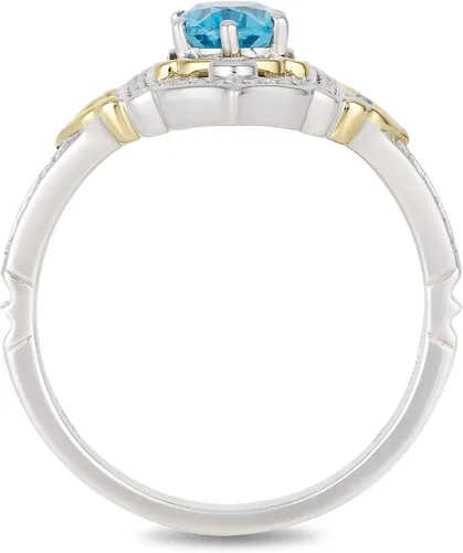 Vista 3 de Jewelili Enchanted Disney Fine Jewelry Anillo de plata de ley y oro amarillo de 10 quilates con diamante CTTW de 15 y topacio azul suizo y jazmín