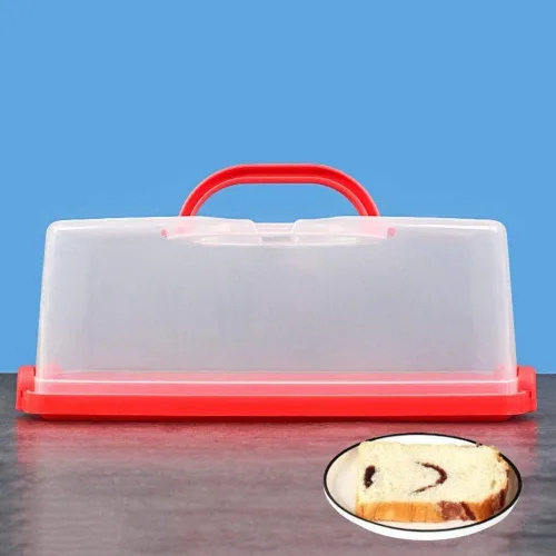 Vista 3 de Paquete de 2 recipientes rectangulares de plástico para almacenamiento de pasteles, panera para transportar y almacenar pan de plátano, pan