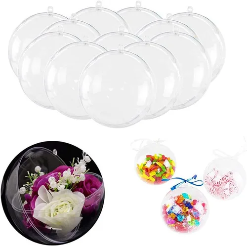 Vista 3 de Bolas transparentes de plástico acrílico rellenables, esferas para colgar, adorno de fiesta, decoración para boda, fiesta, festival, hogar