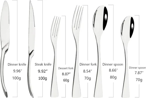 Vista 7 de Juego de cubiertos de 24 piezas, espejo de acero inoxidable 18/10, servicio de vajilla de lujo para 4, cuchillo de carne, postre, accesorios