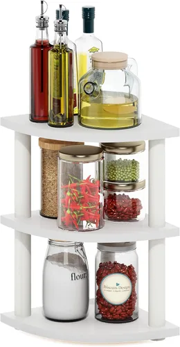 Vista 76 de Furinno Turn-N-Tube Organizador de encimera de cocina, estante organizador de encimera de esquina de 2 niveles, estante esquinero, para cocina