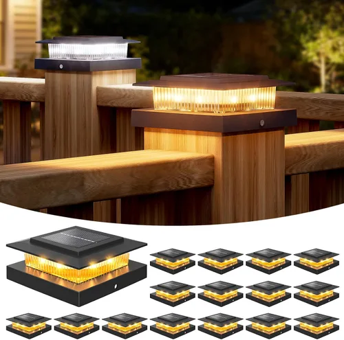 Vista 22 de NIORSUN - Luces solares de poste de 4 x 4 que cambian de color, luz solar para poste, paquete de 12 unidades, color blanco RGB Solar Post Cap Lights