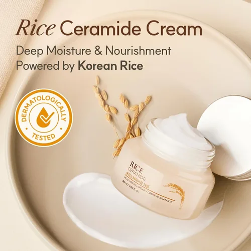 Vista 2 de The Face Shop Crema de Ceramidas de Arroz, Hidratante Facial, para Piel Seca y Mixta, Ligera, de Absorción Rápida, 50 ml