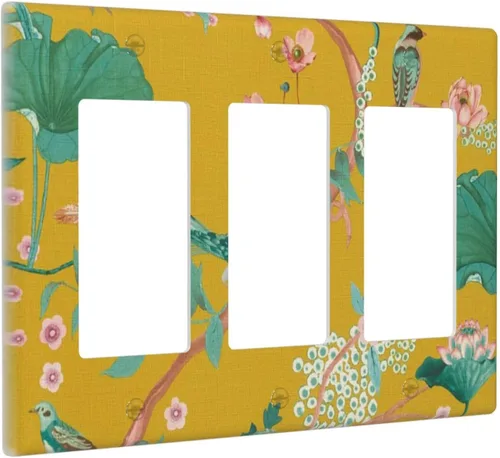 Vista 107 de Pintura al óleo de flores abstractas de 1 cuadrilla de interruptor de luz dúplex individual cubierta de salida placa de pared decorativa Placa