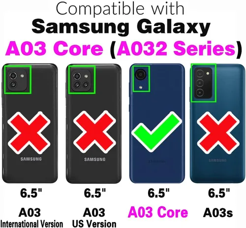 Vista 2 de Asuwish Funda de teléfono para Samsung Galaxy A03 Core Wallet Cover y protector de pantalla de vidrio templado, soporte para tarjetas