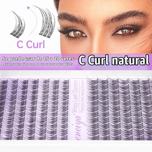 Vista 4 de Extensiones de pestañas en racimo con banda transparente, pestañas cortas y onduladas C, extensiones de pestañas naturales en racimo, pestañas