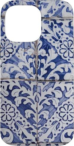 Vista 21 de Azulejos de patrón portugués - Funda azul y blanca floral para iPhone 17