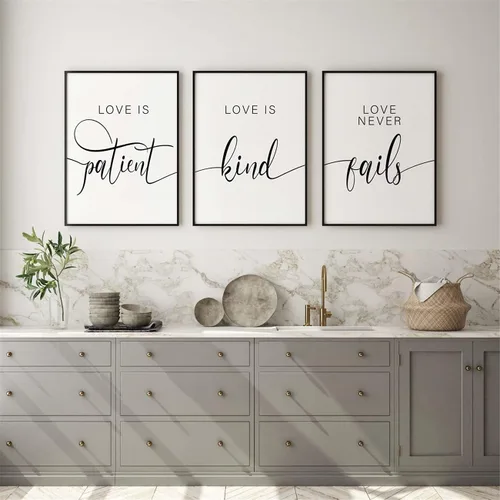 Vista 2 de NATVVA 3 piezas de lienzo impreso en lienzo Love Is Patient Is Kind Never Fails, pintura de cuadros para el Día de la Madre, arte de pared, regalos