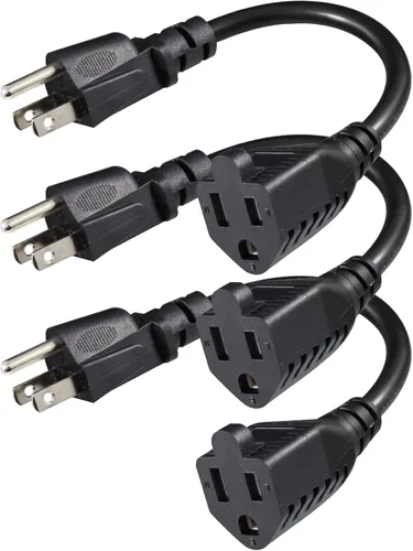 Vista 9 de Cable de extensión de alimentación corto – 8 pulgadas, 3 clavijas, protector de toma de tierra 16AWG/13A, cable de alimentación resistente