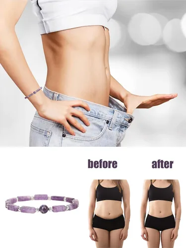 Vista 3 de Harry and Henry Pulsera de amatista para mujer, pulseras de energía con cuentas naturales para adelgazar la terapia linfática, pulsera para aliviar