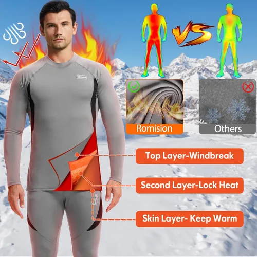 Vista 2 de Ropa interior térmica para hombre, con forro polar, equipo de caza, capa base cálida, conjunto superior e inferior para clima frío