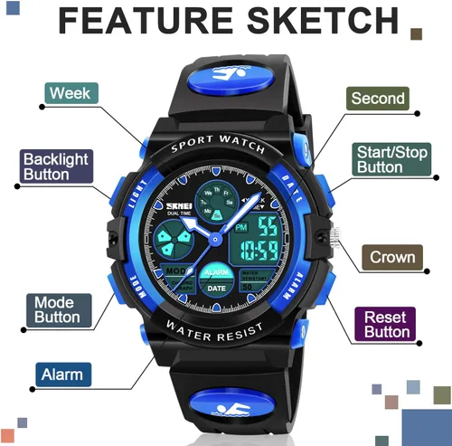 Vista 2 de ATIMO - Reloj infantil LED multifuncional e impermeable, regalos para niños