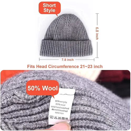 Vista 8 de Ryobens Swag. - Gorro de lana para hombre y mujer, gorro tejido para invierno.
