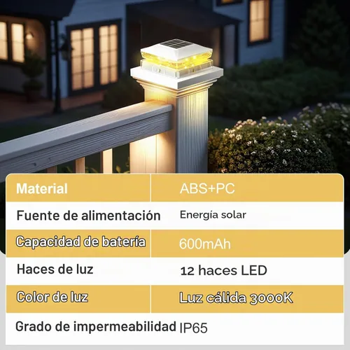 Vista 6 de Luces Solares para Tapas de Postes Paquete de 6, Luz Solar Impermeable para Poste de Valla, Luz Exterior Blanca IP65 de 4 x 4 para Terraza, Jardín