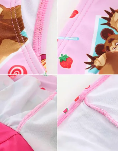 Vista 4 de Masha and the Bear Conjunto de bikini de cintura alta de fresa para niñas