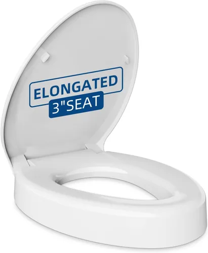 Vista 8 de Asiento de inodoro elevado de 3 pulgadas, elevadores redondos de asiento de inodoro para personas mayores de cierre lento, resistente, nunca