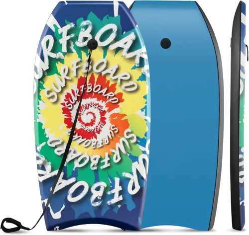 Vista 14 de GYMAX Tablas de Bodyboard para Playa, Tabla de Bodyboard de 33"/37"/41" con Núcleo de Espuma EPS, Cola en Media Luna, Doble Canal y Correa
