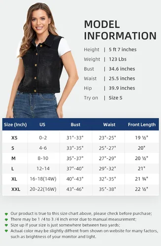 Vista 5 de Xeoxarel Chaleco de mezclilla para mujer, chaqueta vaquera sin mangas (XS-XXL)