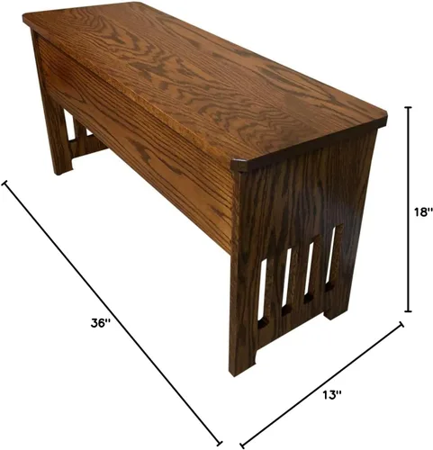 Vista 2 de RRD Banco de almacenamiento de madera, banco de entrada estilo misión con tapa abatible, banco de comedor de madera de roble macizo con listones
