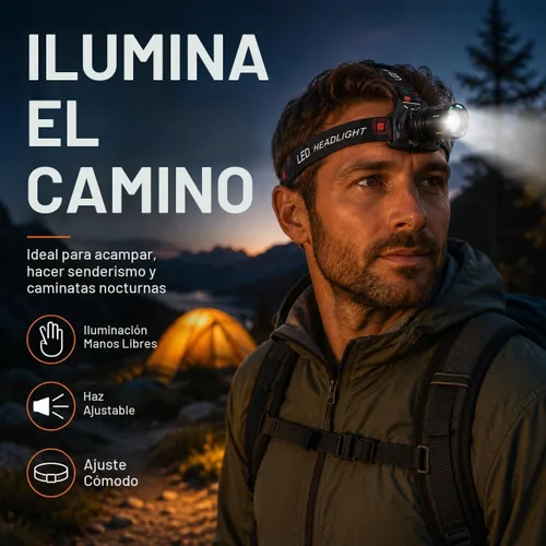 Vista 2 de Linterna frontal LED recargable, 150,000 lúmenes, superbrillante, 60H, con sensor de movimiento, 4 modos, ajustable a 90°, impermeable nivel IPX6