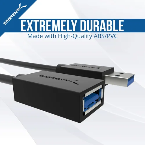 Vista 6 de Cable de extensión USB 3.0 SABRENT 22AWG macho A a hembra A [negro] 3 pies (CB-3030)
