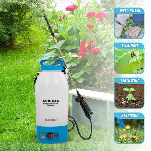 Vista 6 de Pulverizador de mochila a batería de 2.35 galones, pulverizador multifuncional para césped y jardín con boquillas ajustables, varita telescópica