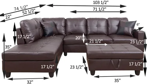 Vista 2 de Sofá en forma de L, sofás seccionales de piel sintética para sala de estar, moderno juego de muebles de sala de estar, sofá en 3 piezas
